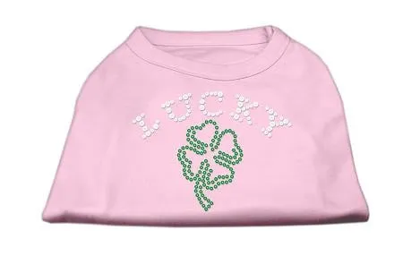 Four Leaf Clover Outline Rhinestone Shirts Light Pink L (14)