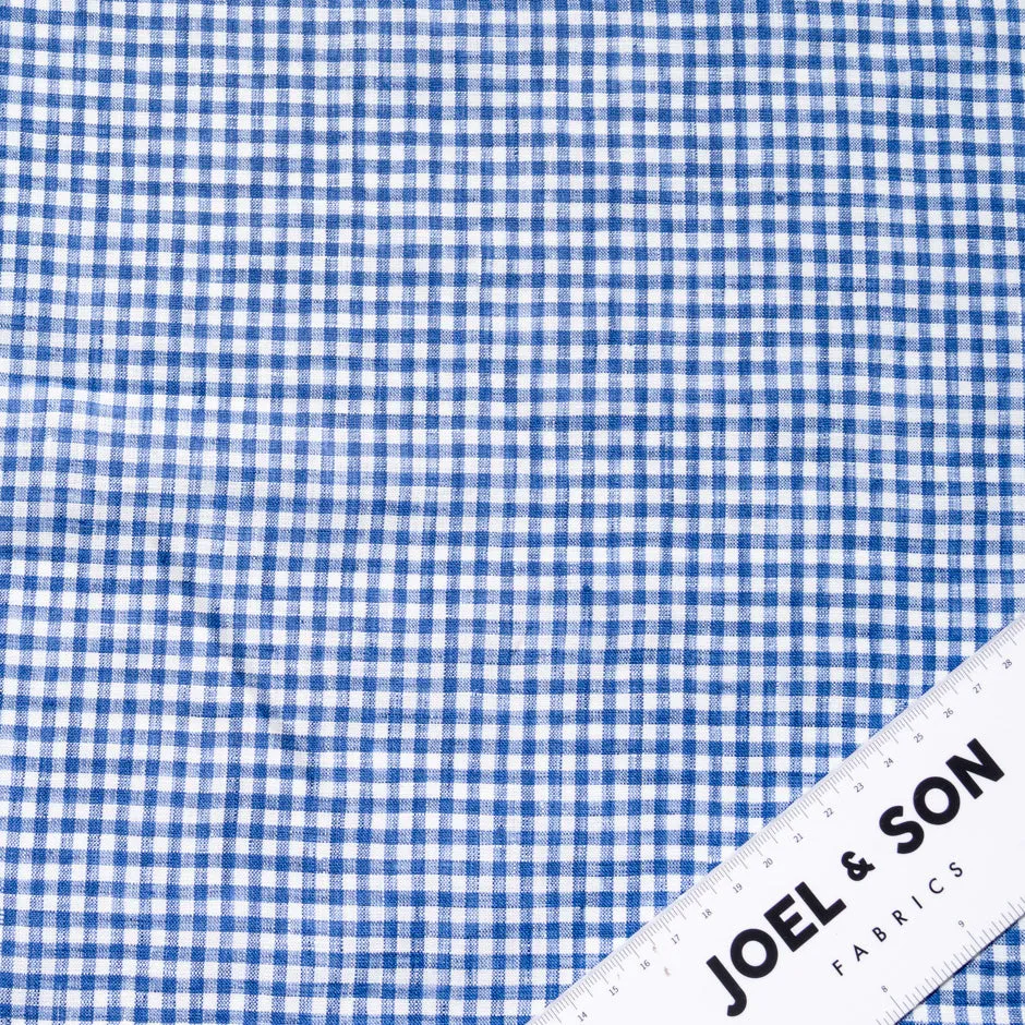 French Blue Gingham Check Pure Linen