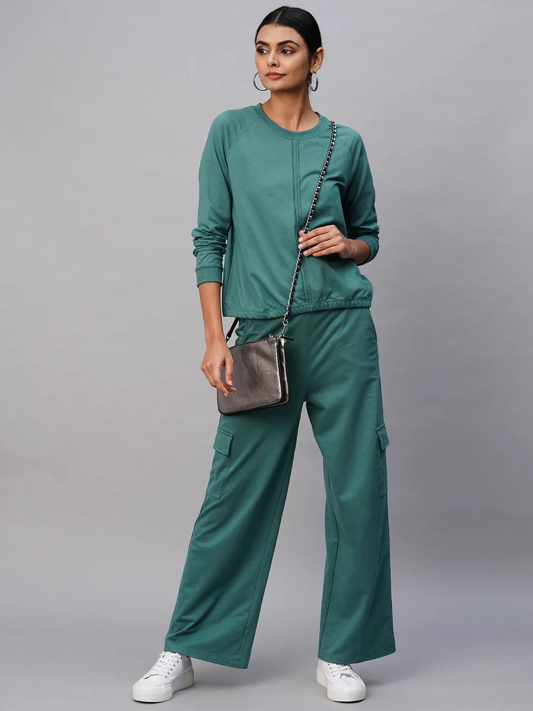 French Terry Raglan Sweatshirt & Wide Leg Cargo "Airport Look Co-Ord Set"