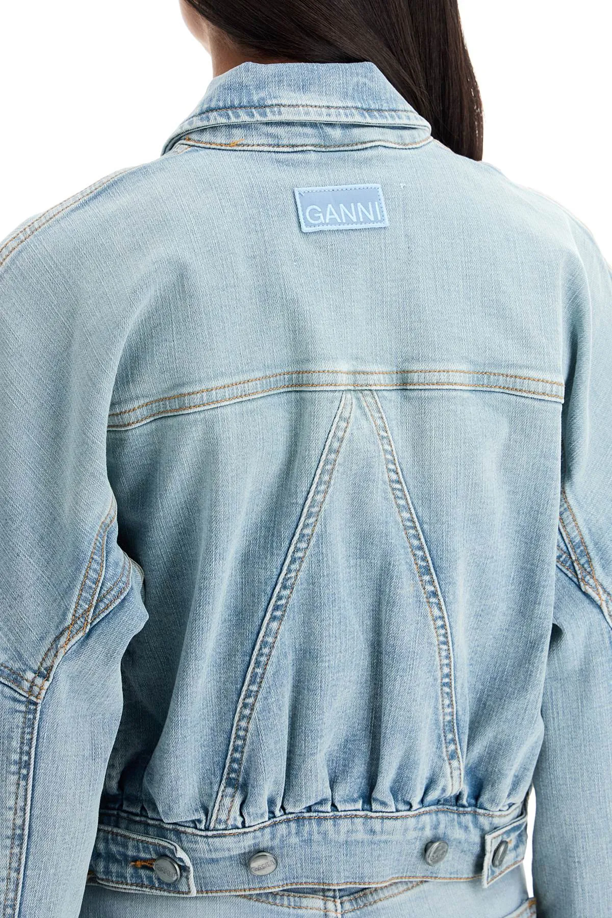 Ganni Stretch Denim Bomber Jacket In 8