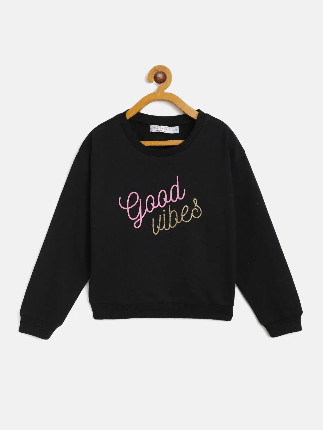 Girls Black Terry Good-Vibes Sweatshirt