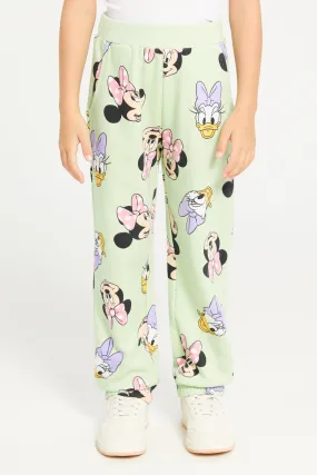 Girls Green Minnie And Daisy Print Track Pants