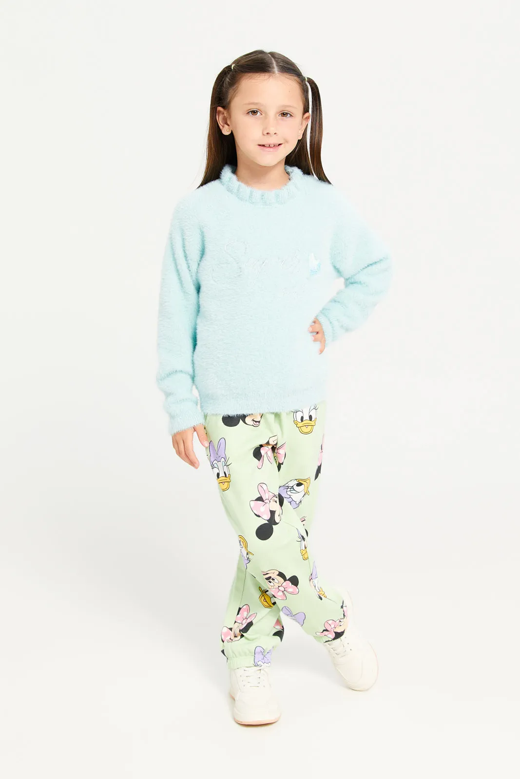 Girls Green Minnie And Daisy Print Track Pants