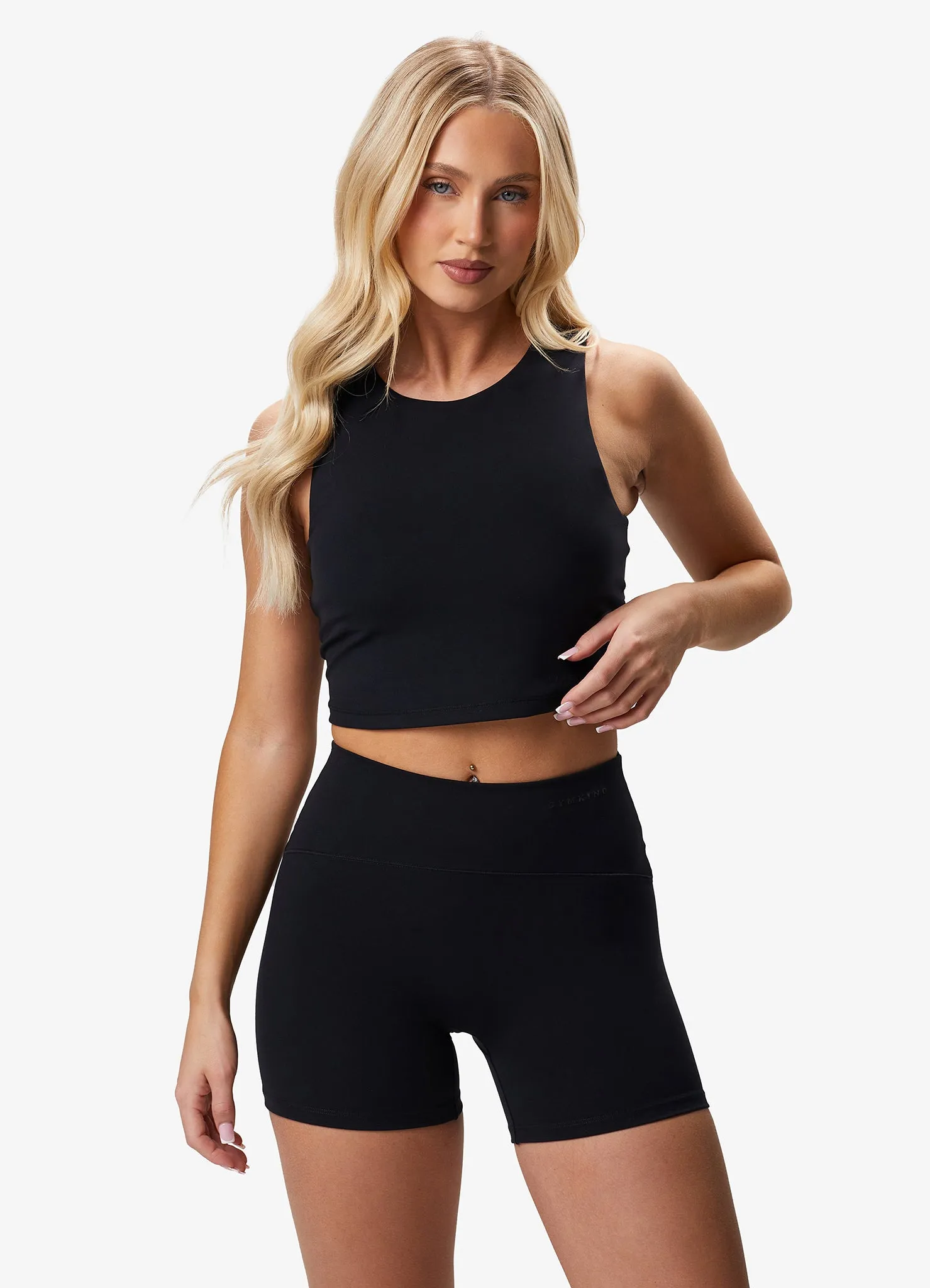 Gym King Peach Luxe High Neck Tank - Black Luxe