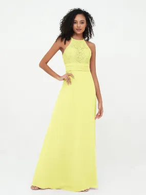 Halter Lace Top and Chiffon Open Back Dresses Daffodil Plus Size