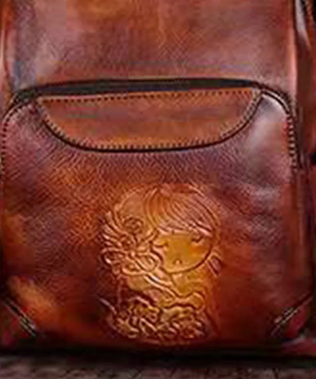 Handmade Yellow Versatile Paitings Calf Leather Backpack Bag