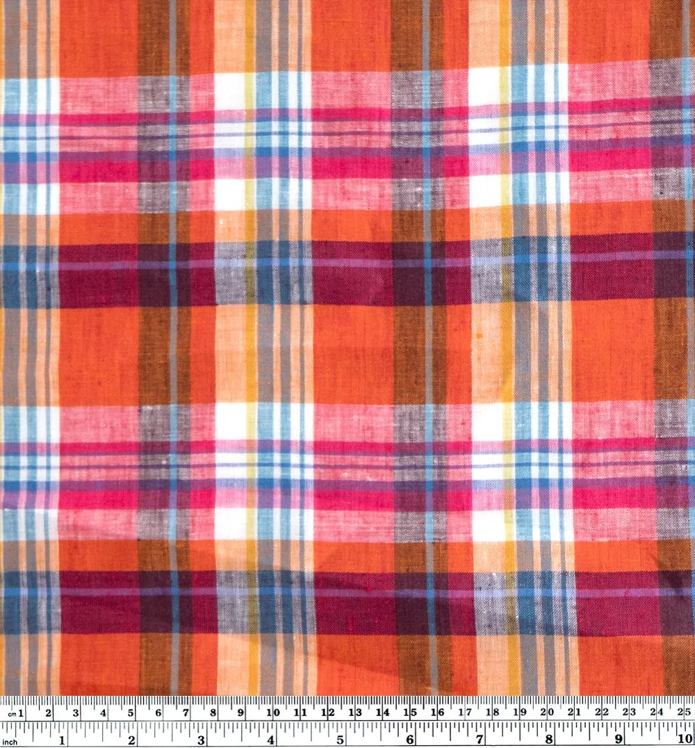 Harmony Check Yarn Dyed Linen - Guava