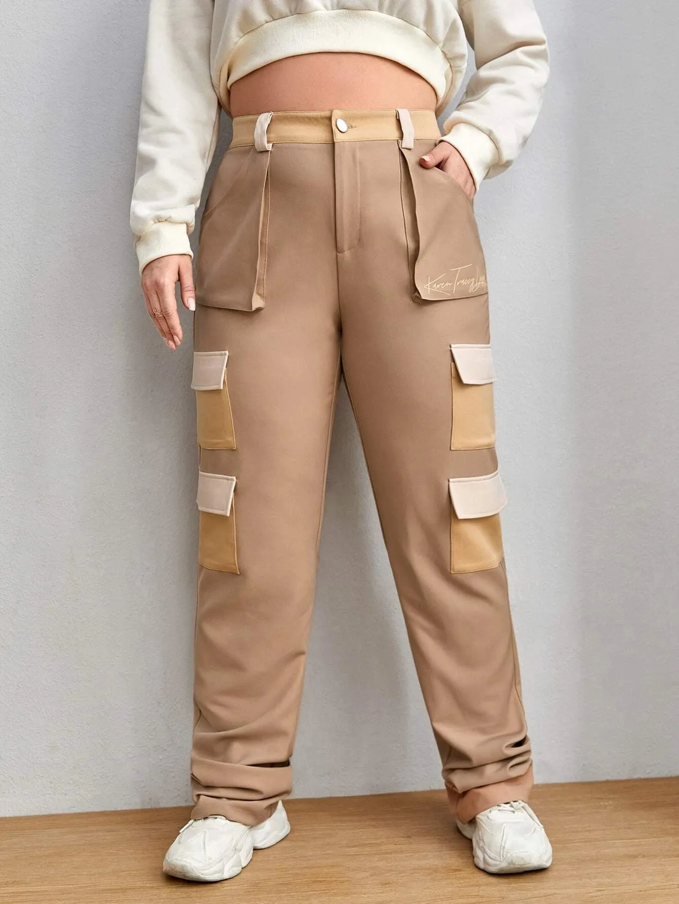 High Waist Cargo Pants In Colorblock