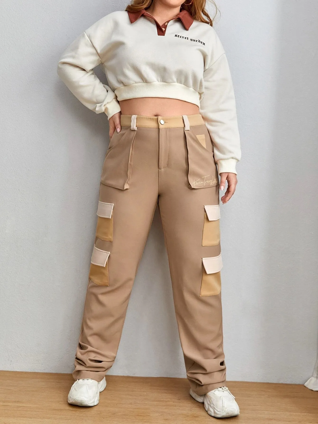 High Waist Cargo Pants In Colorblock