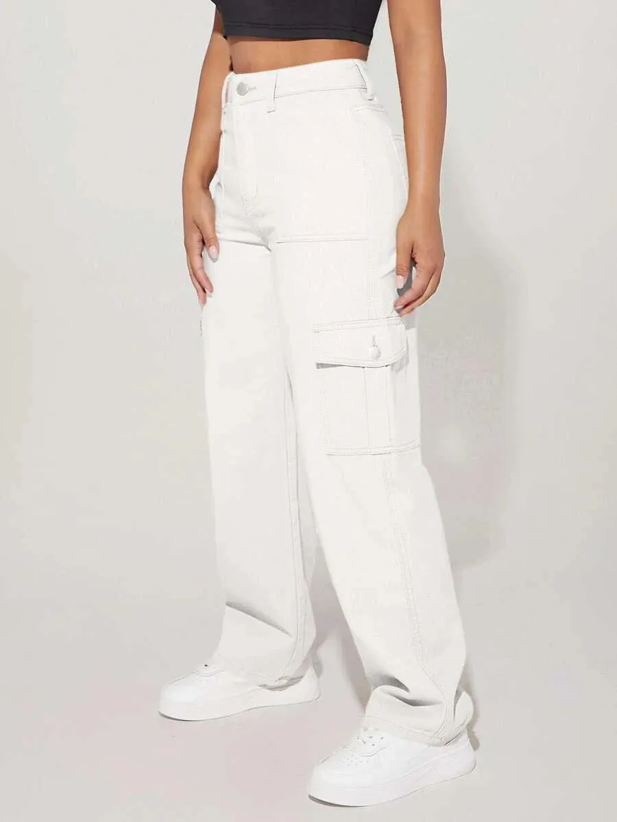 High Waist Flap Side Pocket Cargo Pants