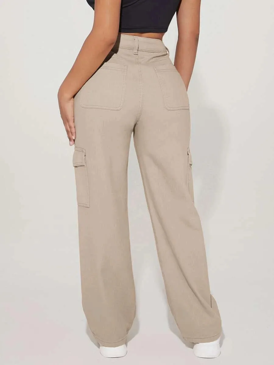 High Waist Flap Side Pocket Cargo Pants