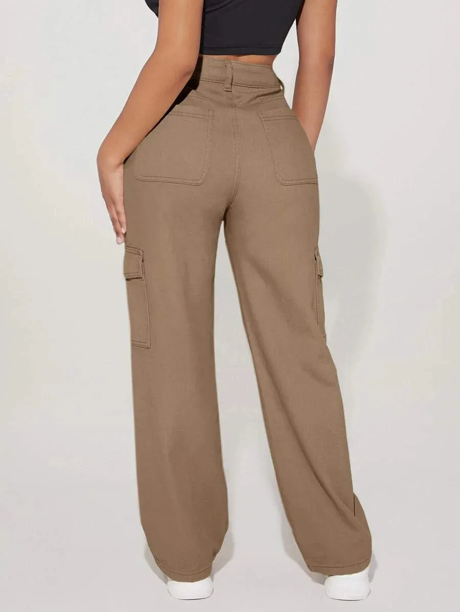 High Waist Flap Side Pocket Cargo Pants