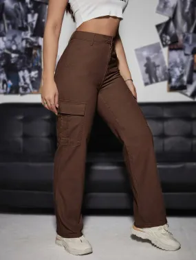 High Waist Straight Bottom Cargo Jeans