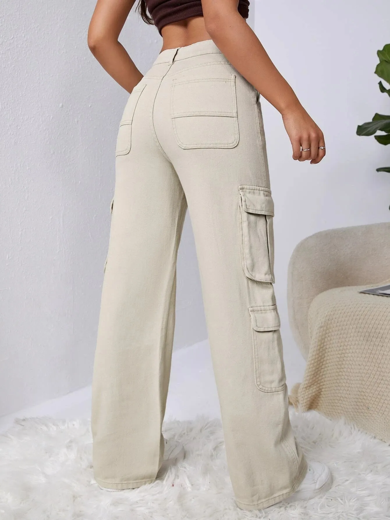 High Waisted Flap Pocket Cargo Jean