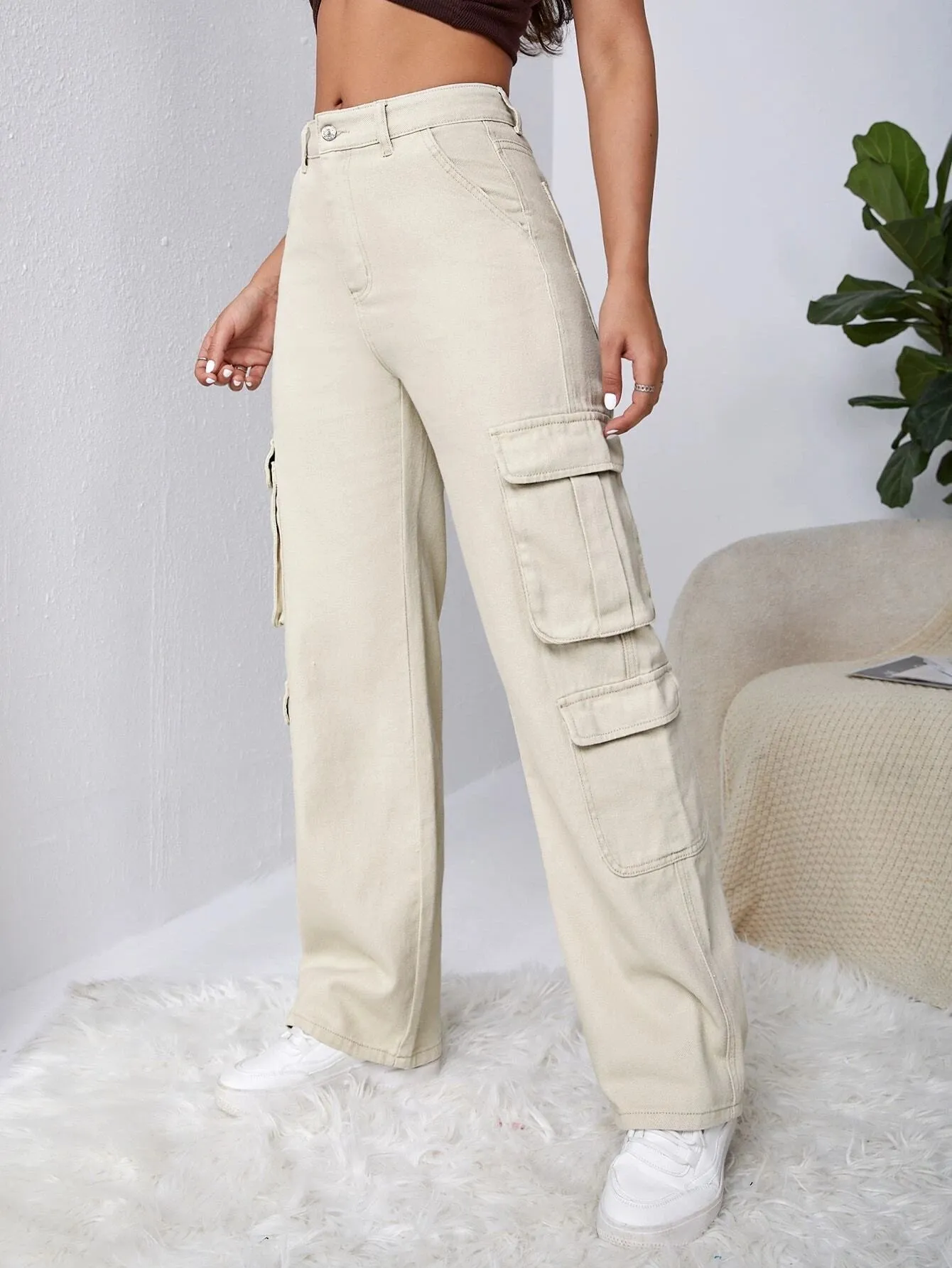 High Waisted Flap Pocket Cargo Jean