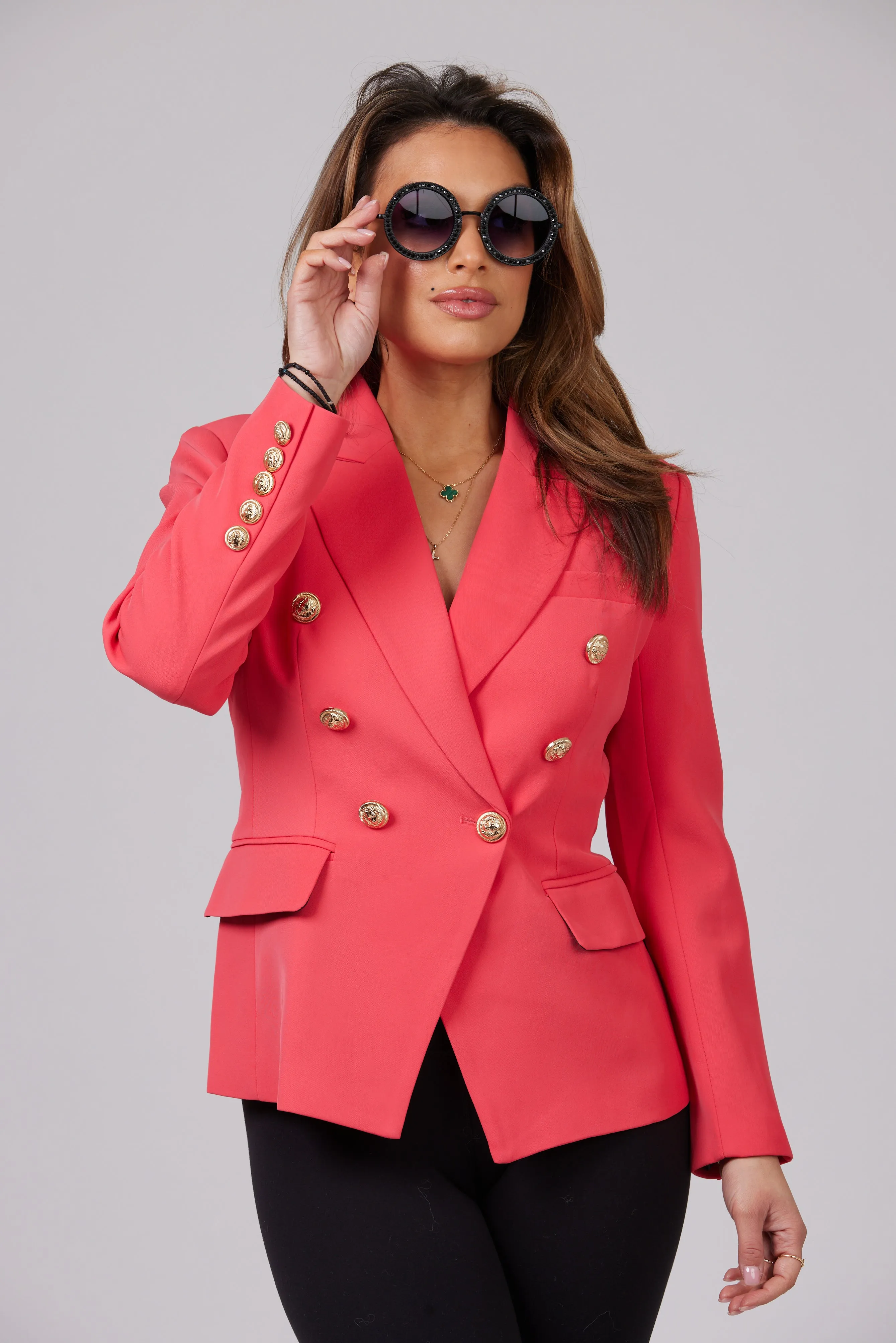 ICONIC WATERMELON BLAZER WITH GOLD BUTTONS