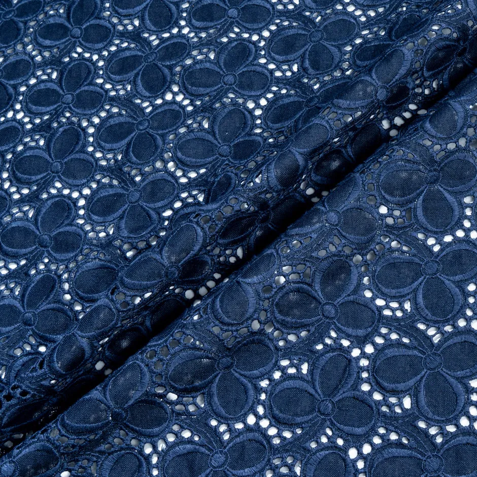 Indigo Blue Floral Broderie Anglaise Linen