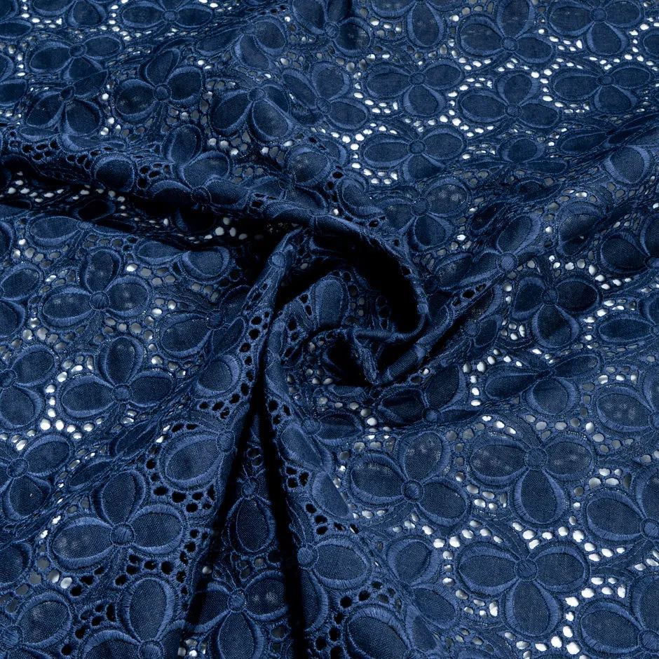 Indigo Blue Floral Broderie Anglaise Linen