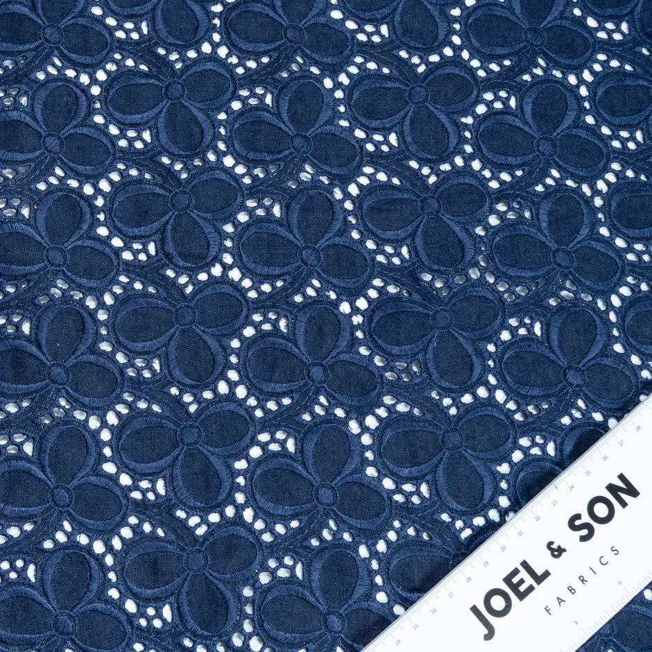 Indigo Blue Floral Broderie Anglaise Linen