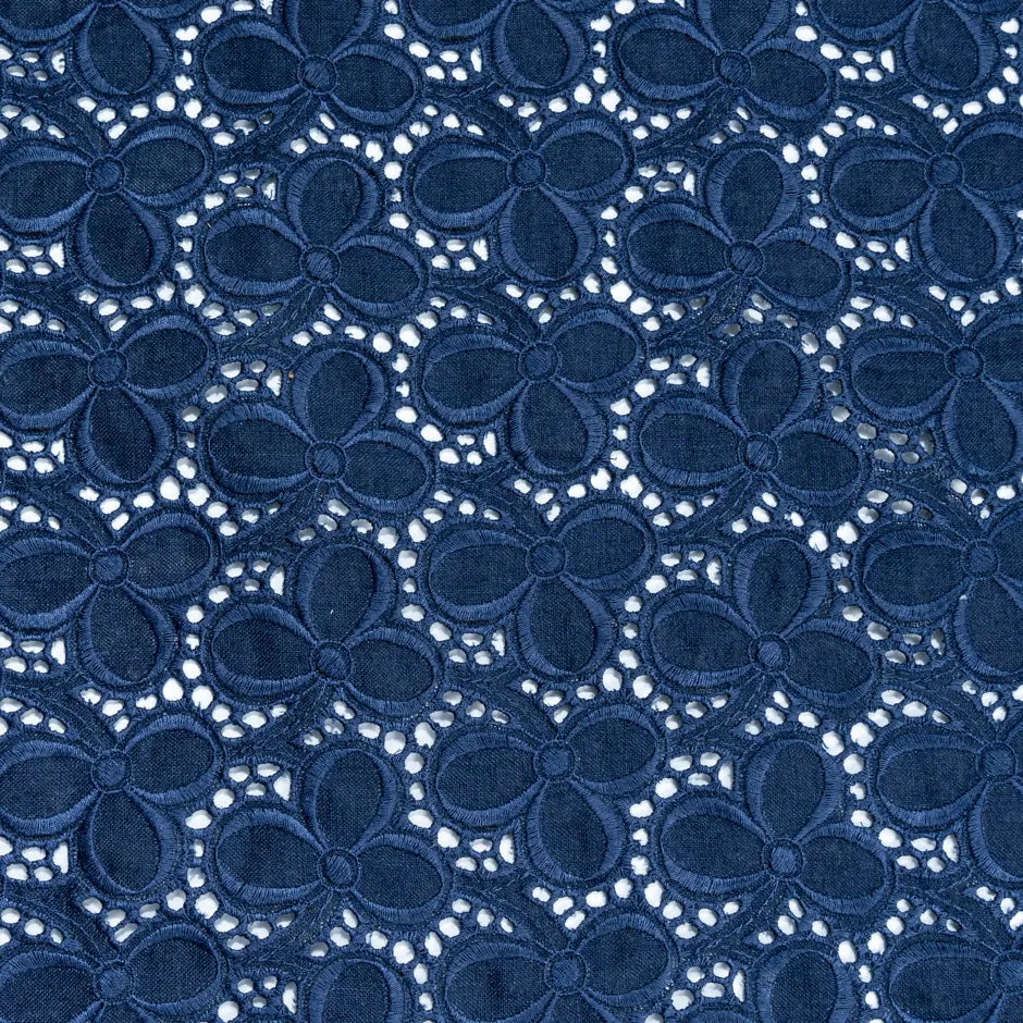 Indigo Blue Floral Broderie Anglaise Linen