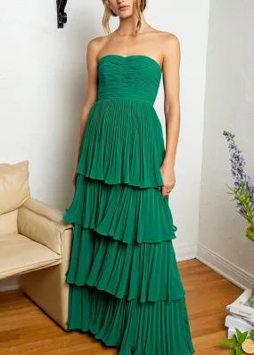 Khalani | Strapless Emerald Green Ruffle Multi-Layer Long Prom Dress