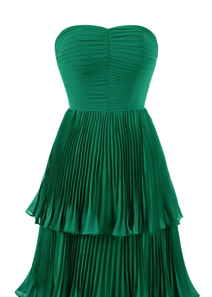 Khalani | Strapless Emerald Green Ruffle Multi-Layer Long Prom Dress