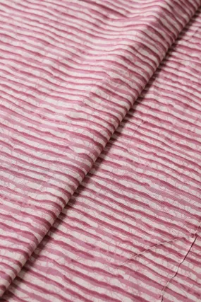 Lavender Pink And Cream Stripes Print On Pure Rayon Fabric