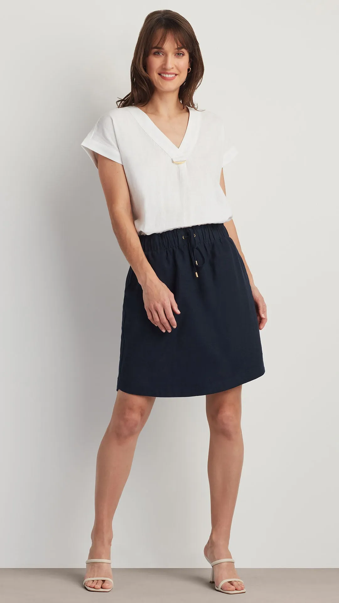 LINEN BLEND PAPERBAG WAIST SKIRT