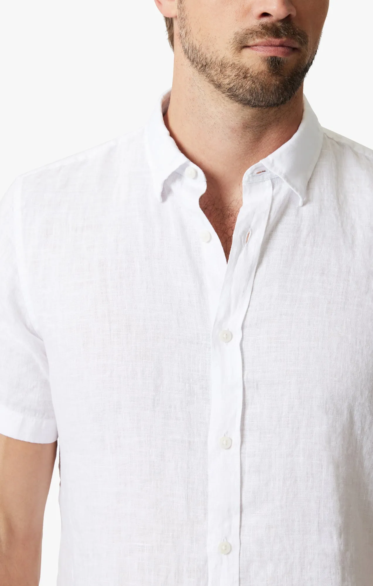 Linen Short Sleeve Shirt In Bright White