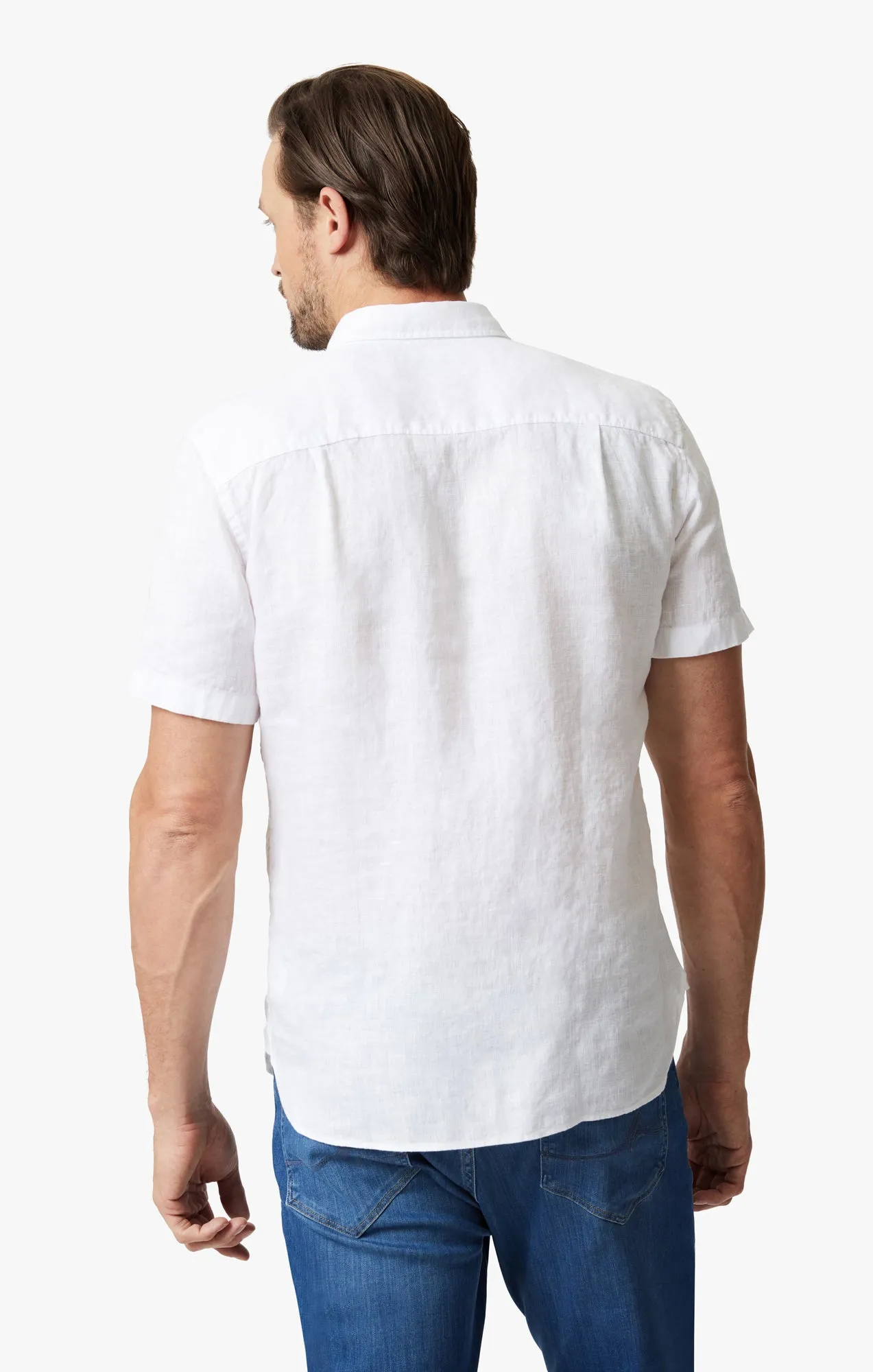 Linen Short Sleeve Shirt In Bright White