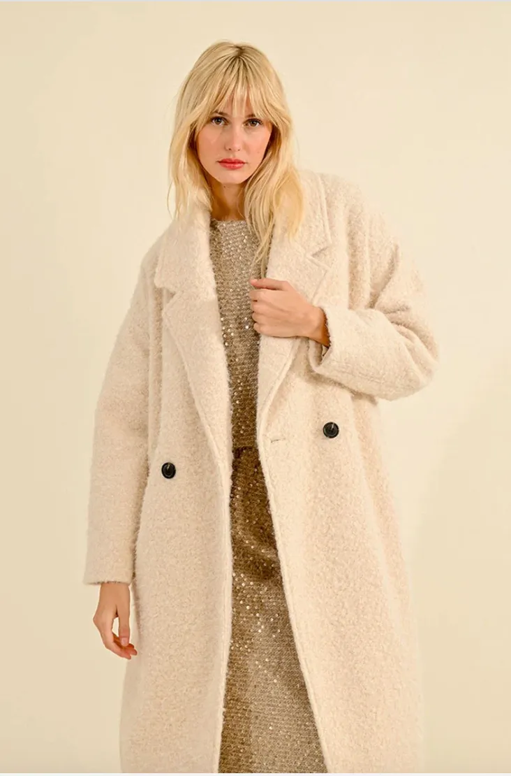 Long Faux Sheepskin Lapel Coat