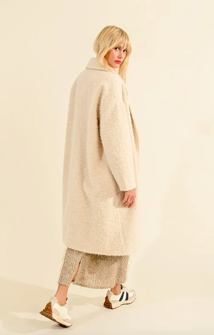 Long Faux Sheepskin Lapel Coat