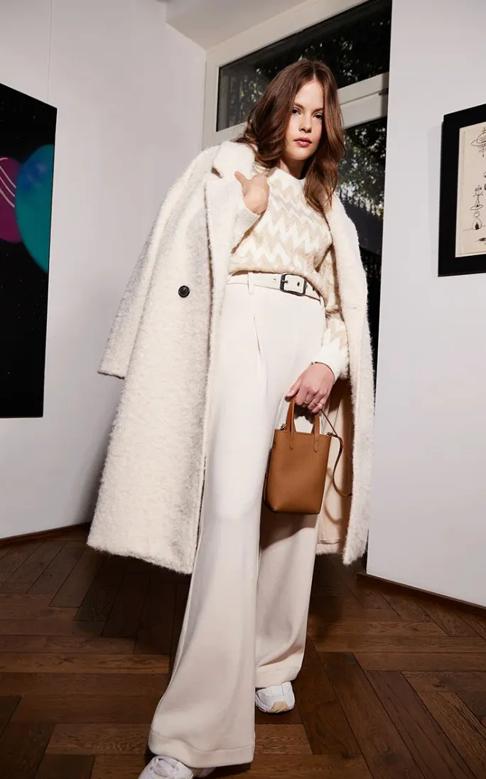 Long Faux Sheepskin Lapel Coat