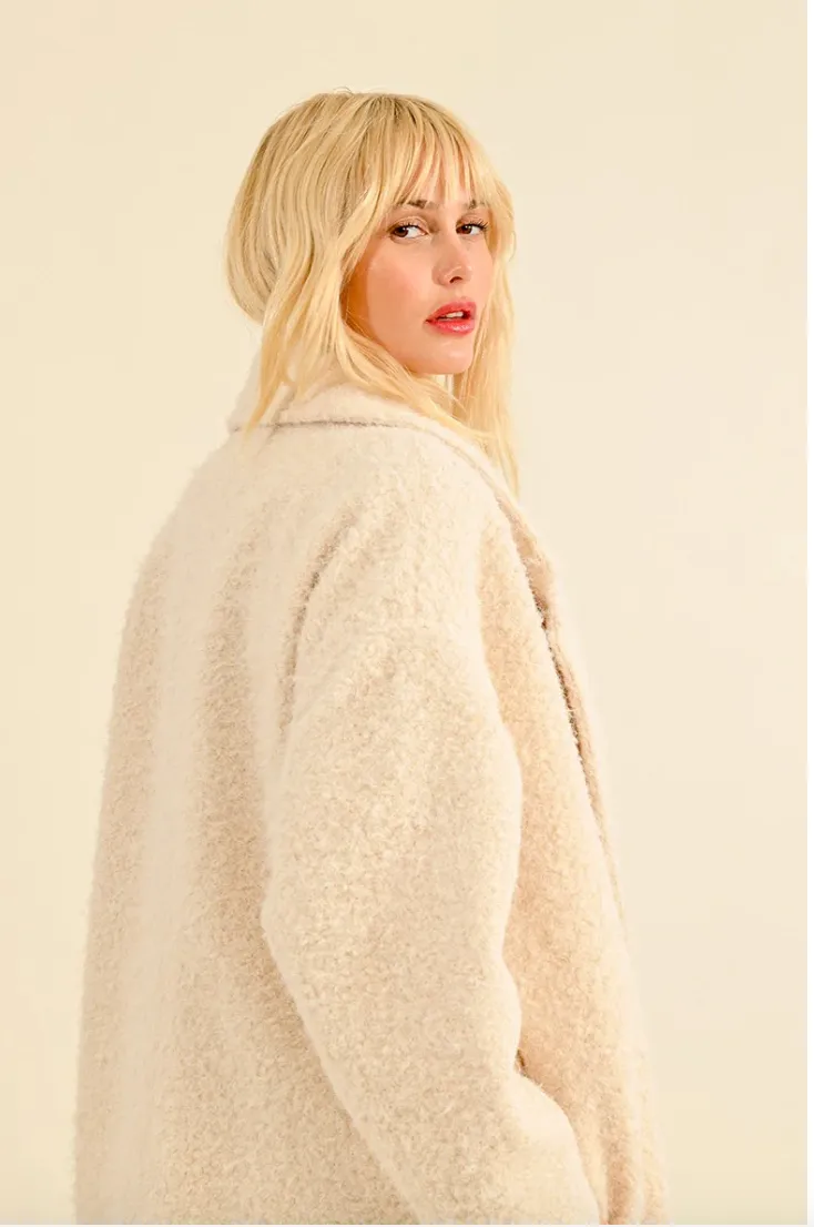 Long Faux Sheepskin Lapel Coat