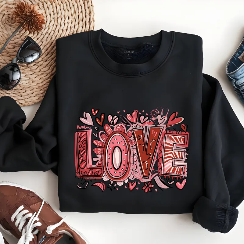 LOVE  Hearts Retro | Women Valentine Sweatshirt