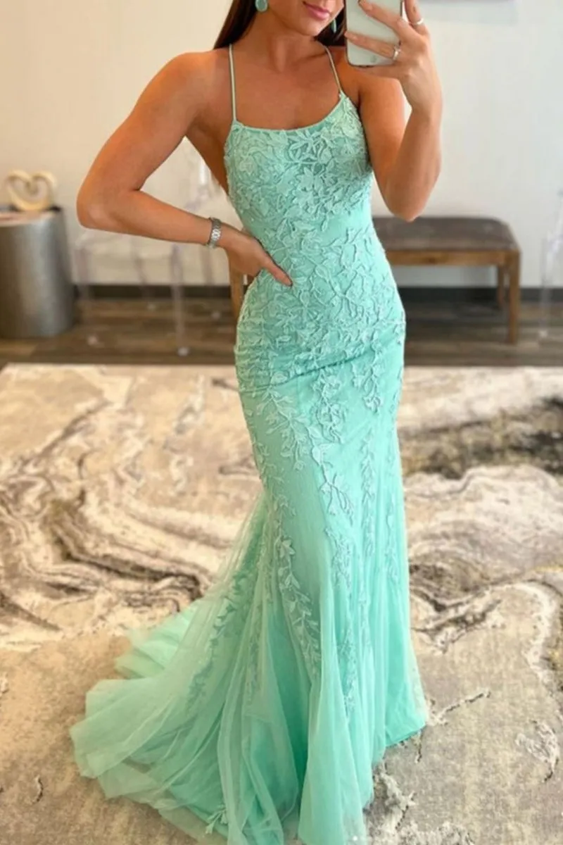 Lucille |Mermaid Spaghetti Straps Lace Prom Dress