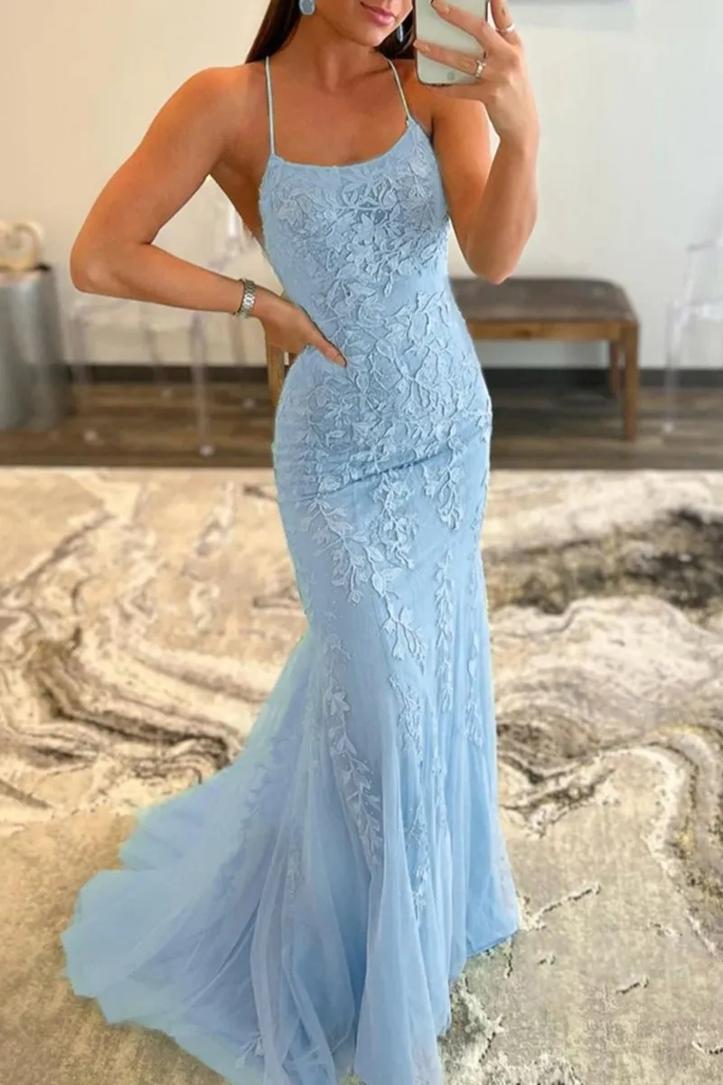 Lucille |Mermaid Spaghetti Straps Lace Prom Dress