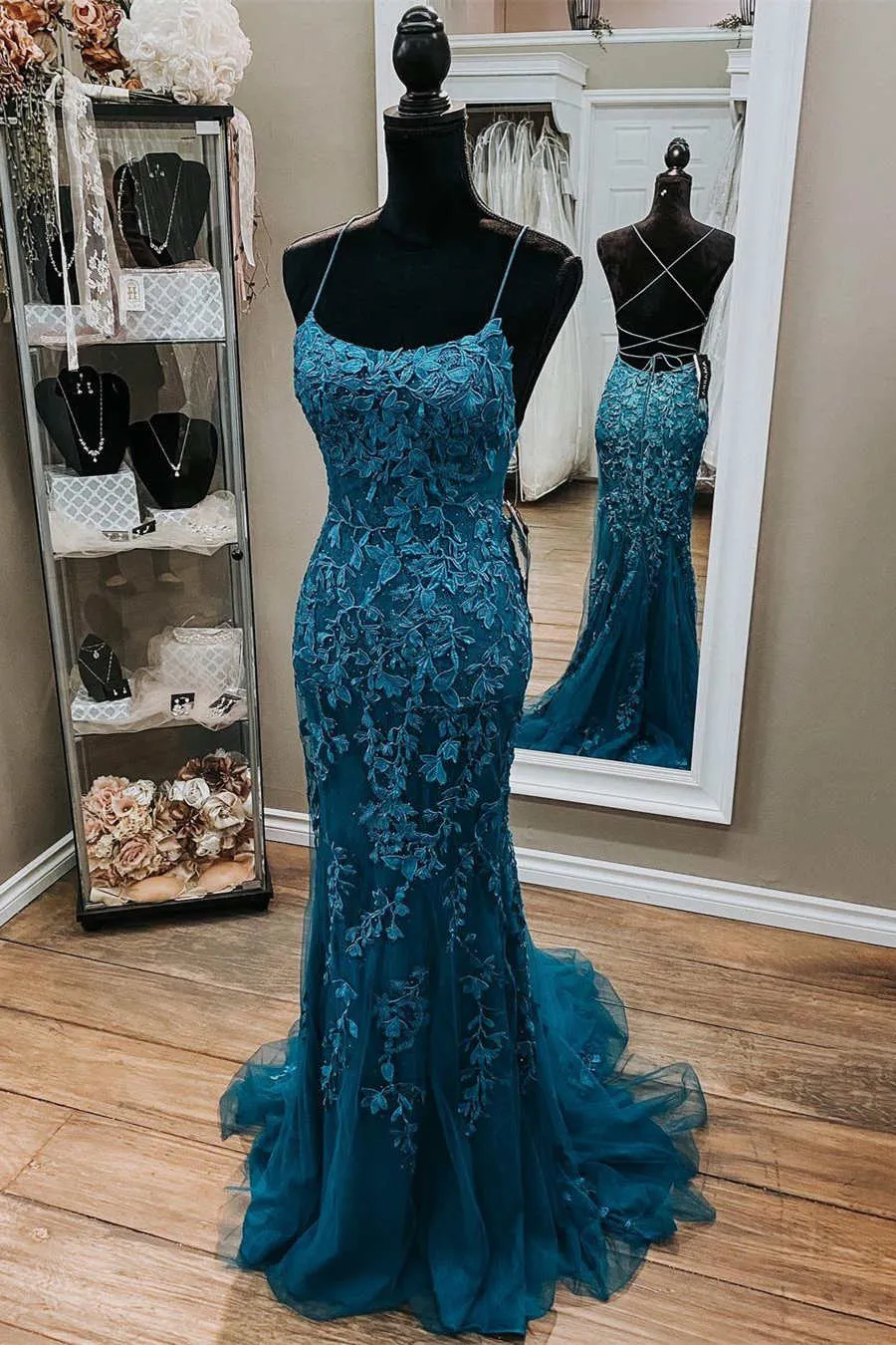 Lucille |Mermaid Spaghetti Straps Lace Prom Dress