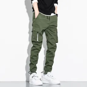 Men Drawstring Flap Multi-Pocket Cargo Sport Pants