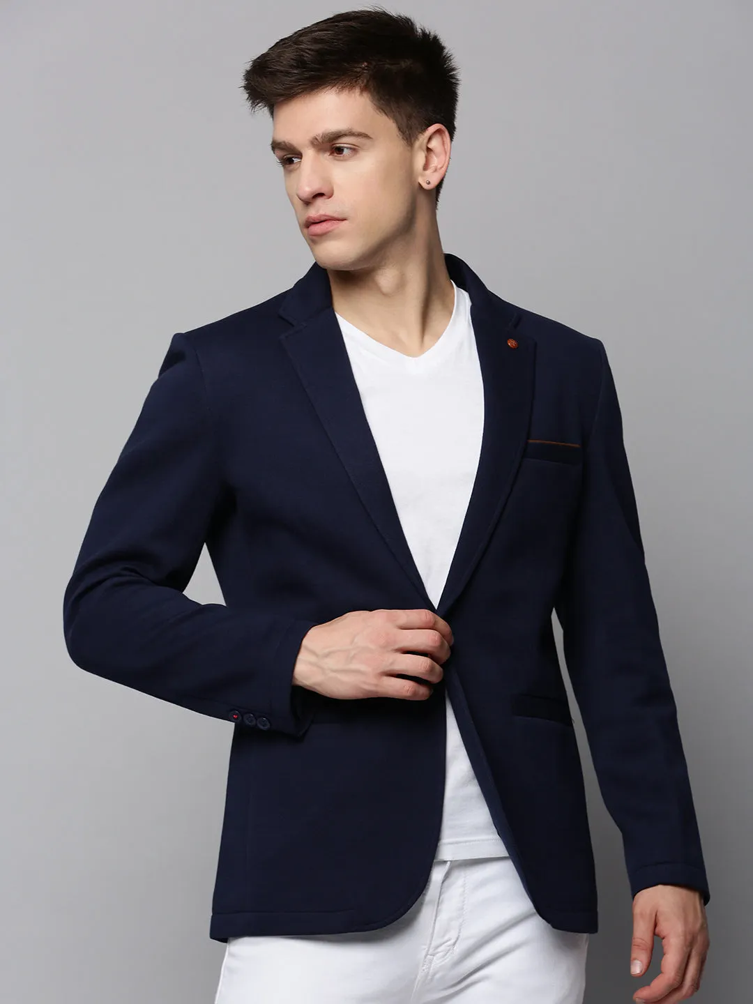 Men Navy Solid Blazer