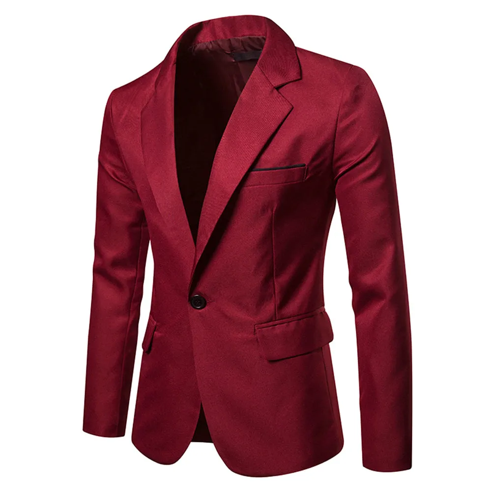 Men's Casual Slim Fit Jacket Daily Blazer Coat Tops Red