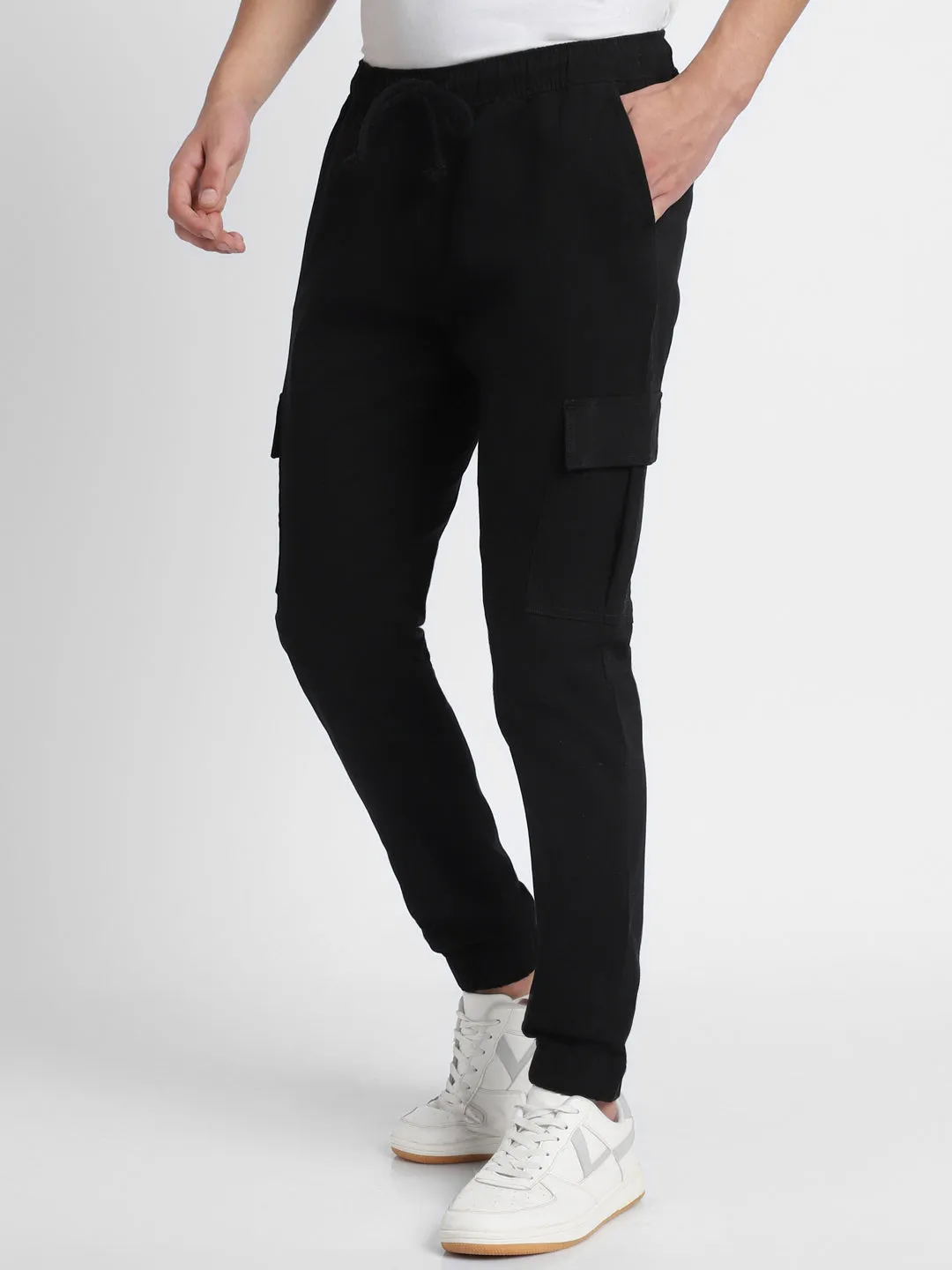 Mens's Black Solid Cargo Jogger