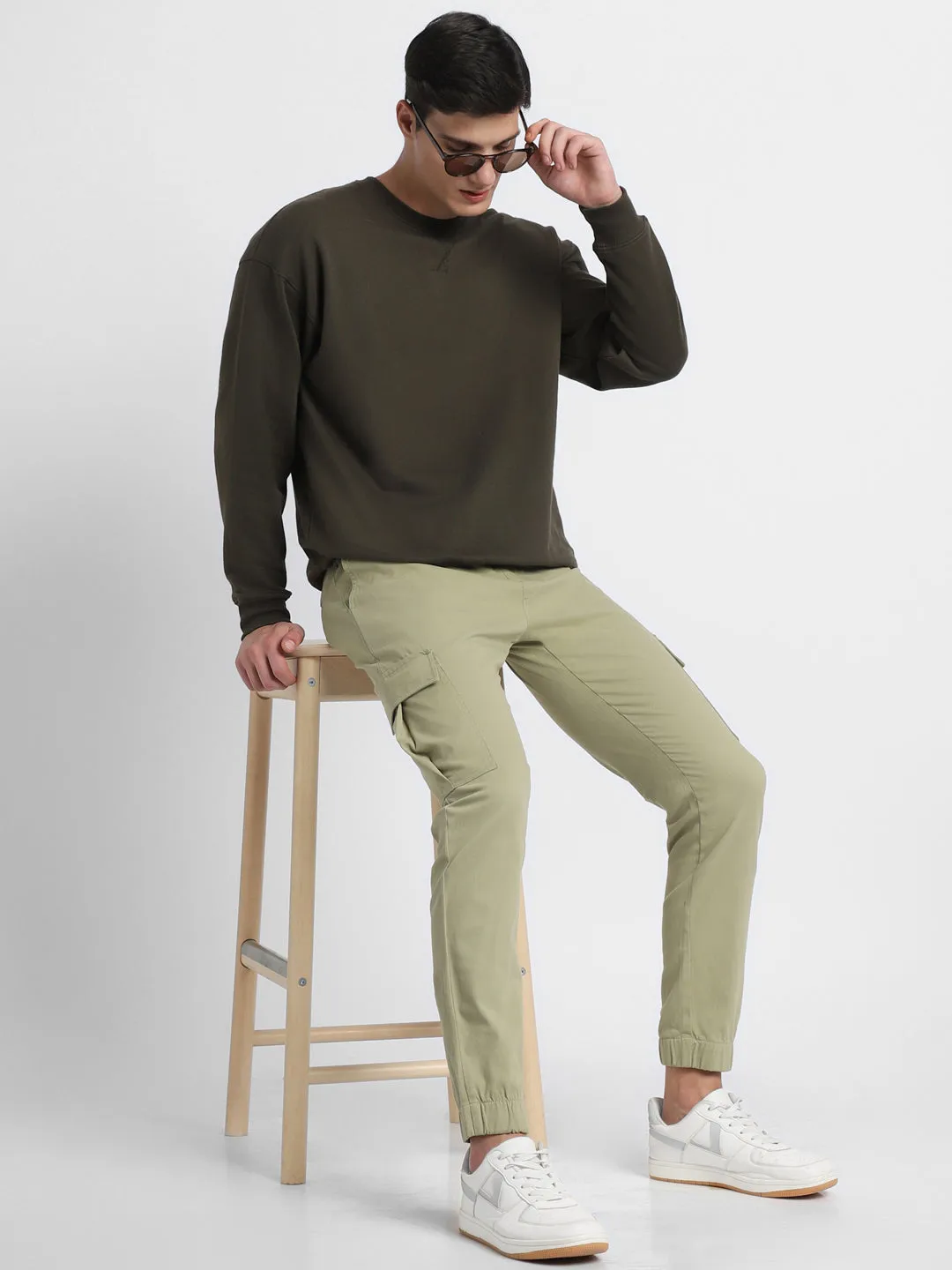 Mens's Moss Green Solid Cargo Jogger