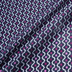 Midnight Blue & Pink Floral Geometric Printed Linen