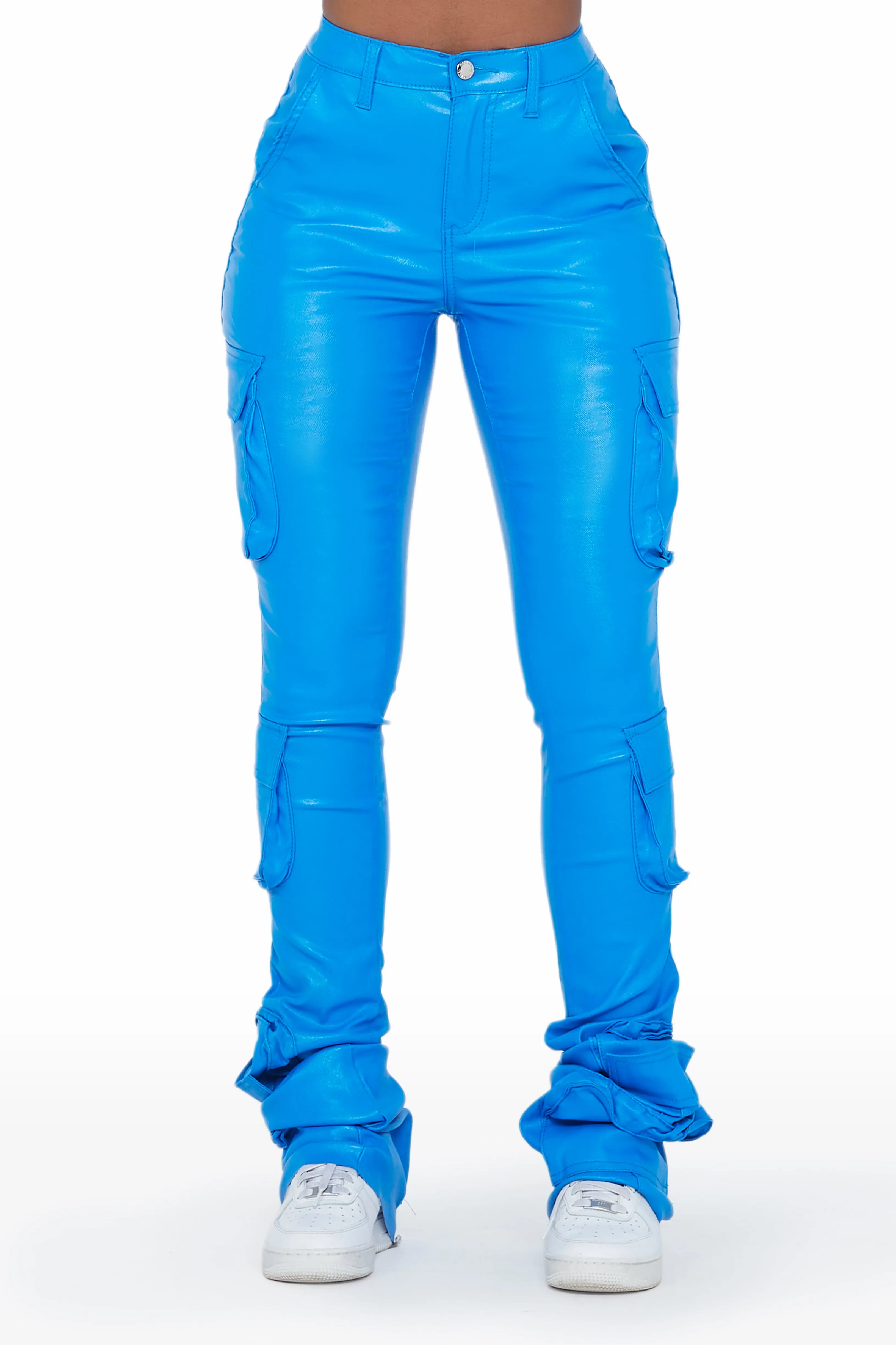 Miracle Blue PU Cargo Super Stacked Pant