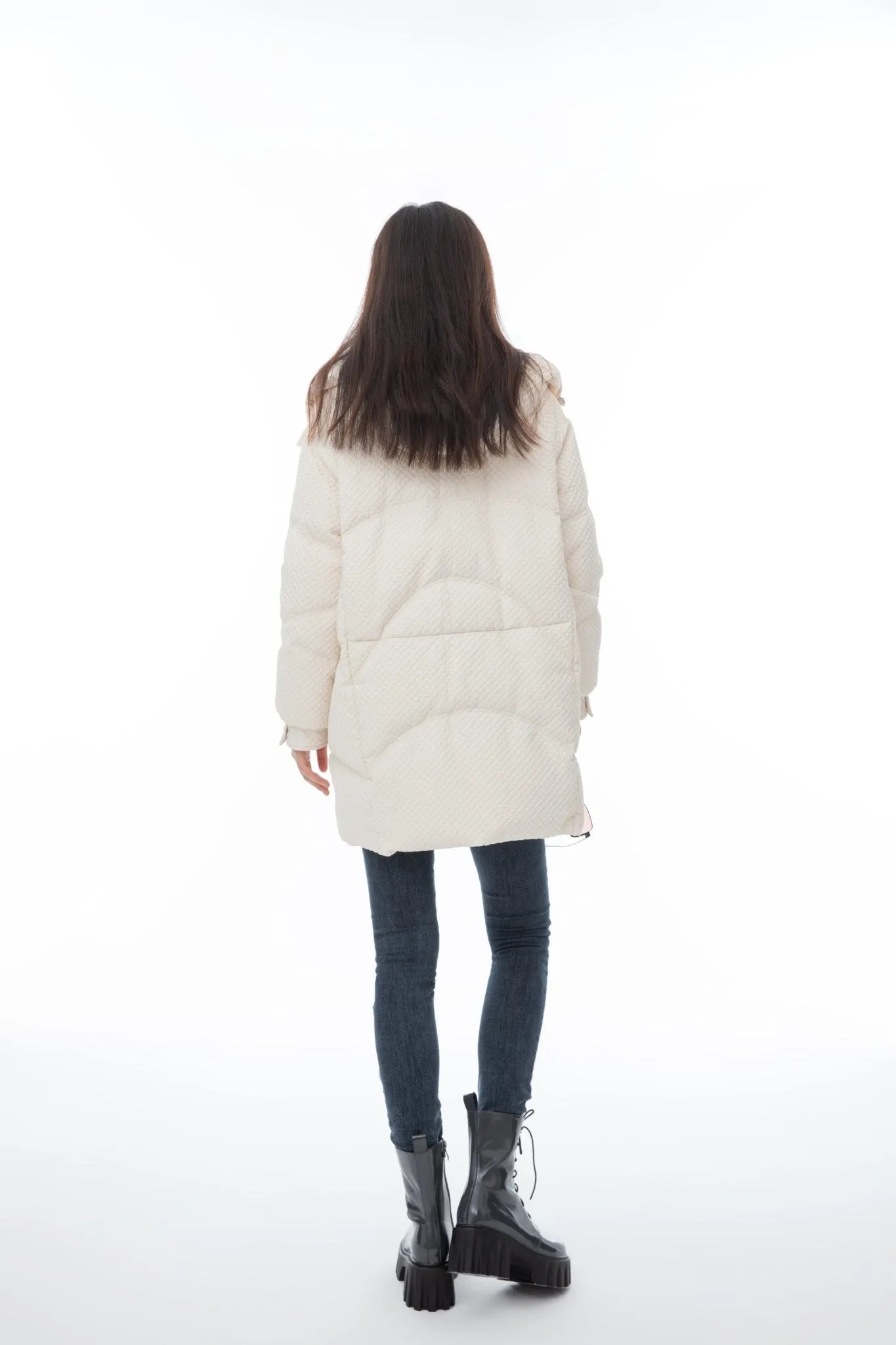 Morganite White Mid-Length Down Jacket