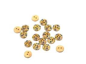 Multicolour Blue Floral Printed 2 Hole Wooden Buttons