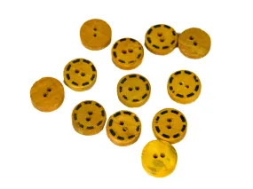 Mustard Fancy Printed 2 Hole Wooden Buttons - 24L