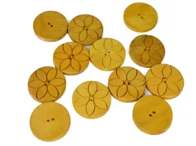 Mustard Floral 2 Hole Wooden Buttons - 60L