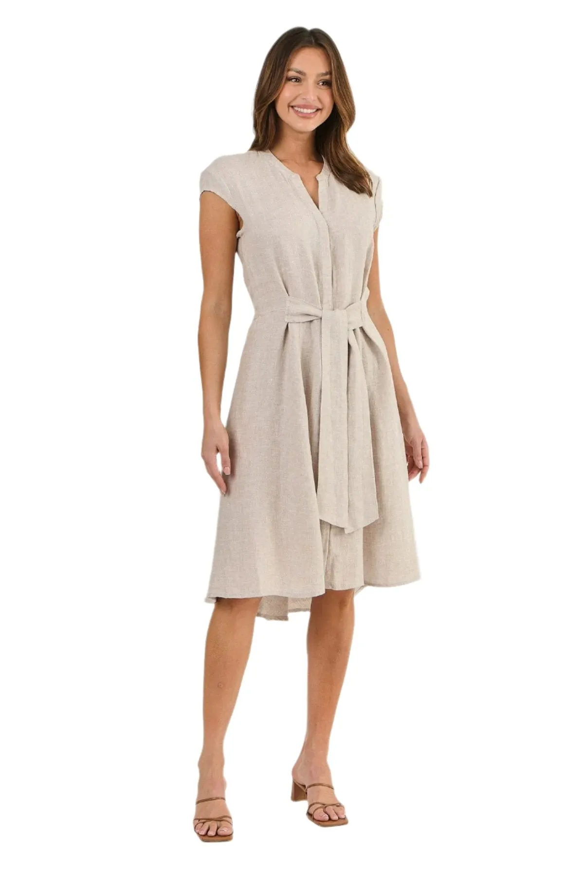 NATURALS ERICA SLEEVELESS LINEN DRESS - DUNE